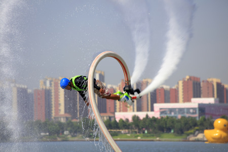 Water stunts performance in a parkのeditorial素材