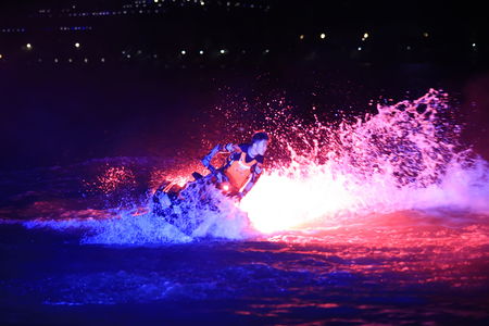 Tangshan - August 27: Motorcycle stunt show at night, on August 27, 2016, tangshan city, hebei province, Chinaのeditorial素材