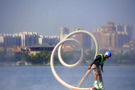 Water stunts performance in a parkのeditorial素材