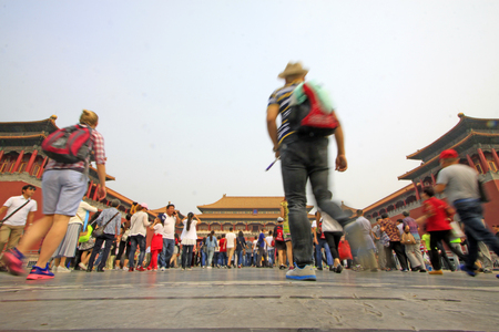 Visitors outside the Imperial Palace, Beijingのeditorial素材
