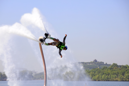 Water stunts performance in a parkのeditorial素材