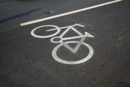 bicycle marked on the roadの写真素材
