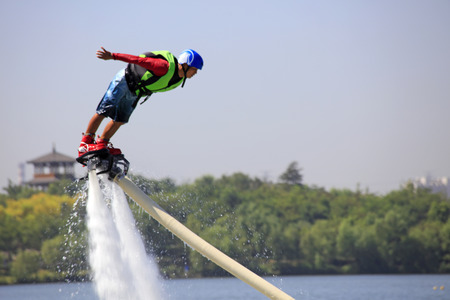 Water stunts performance in a parkのeditorial素材