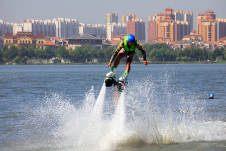 Water stunts performance in a parkのeditorial素材