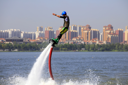 Water stunts performance in a parkのeditorial素材