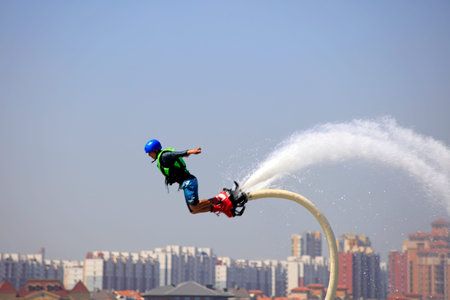 Water stunts performance in a parkのeditorial素材