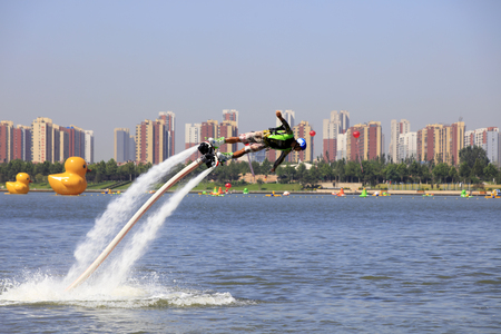 Water stunts performance in a parkのeditorial素材