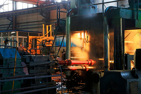 Strip production machinery and equipment in a factoryの写真素材