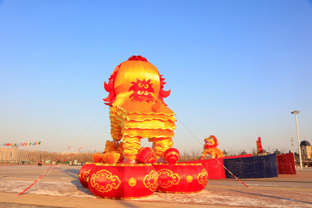 lion dance shape lanternのeditorial素材