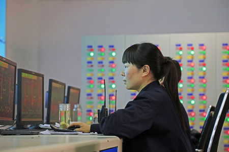 Luannan County - October 19, 2016: technical personnel in the monitoring and production system, Luannan, Hebei, China,のeditorial素材