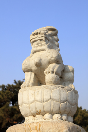 Stone lion sculpture in ancient Chinaの写真素材