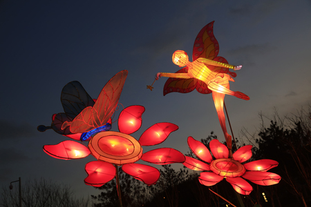 Cartoon girl shape lantern at spring festivalのeditorial素材