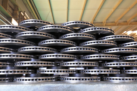 Brake disc on the production line の写真素材
