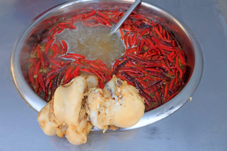 Big bone and chilli dishesの写真素材