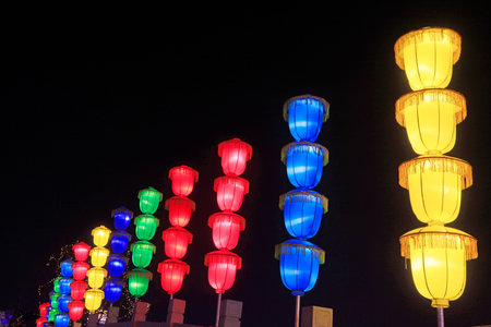bunch of lanterns in the darkness