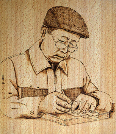 wood hot painting craftworkのeditorial素材