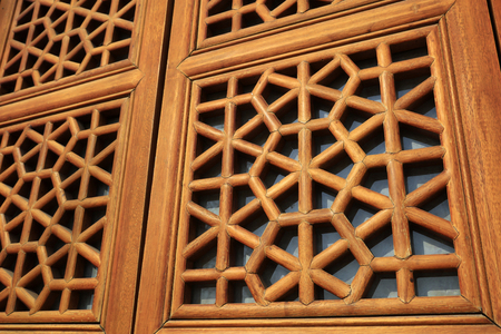 Chinese wooden window latticeの写真素材