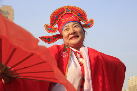 Luannan County - February 8, 2017: Chinese folk Yangko performance, Luannan County, Hebei Province, Chinaのeditorial素材