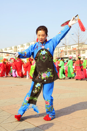 Luannan County - February 8, 2017: Chinese folk Yangko performance, Luannan County, Hebei Province, Chinaのeditorial素材