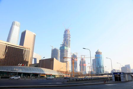 Beijing-February 2nd, 2017: Zhongguo Zun in construction, Beijing, Chinaのeditorial素材