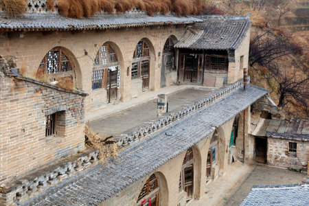 Shanxi Mountain Village Architectural Scenery in Chinaのeditorial素材