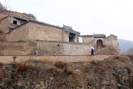 Shanxi Mountain Village Architectural Scenery in Chinaのeditorial素材