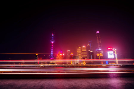 Shanghai-May 28, 2018: The nightscape on the Bund of Shanghai, China