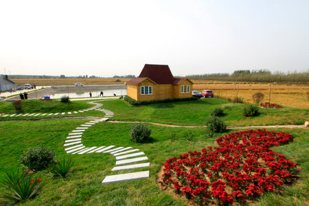 Wooden villa in the parkのeditorial素材