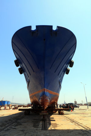 Luannan County-May 23, 2019: Ships awaiting repair are at the shipyard, Luannan County, Hebei Province, Chinaの写真素材
