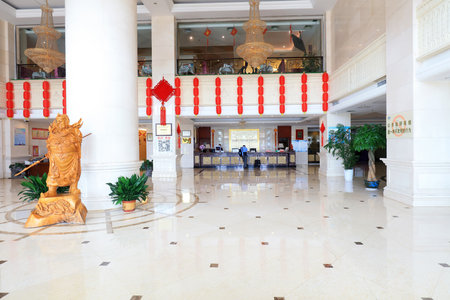 LUANNAN COUNTY, China-August 10, 2017: architectural landscape of a hotel lobby, LUANNAN COUNTY, Hebei Province, Chinaのeditorial素材