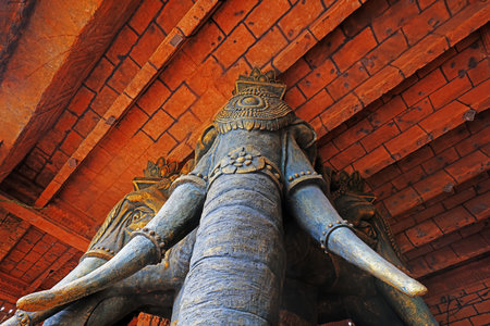 Sanya City, China-March 31, 2019: Elephant sculpture in a tourist attraction, Sanya City, Hainan Province, Chinaのeditorial素材