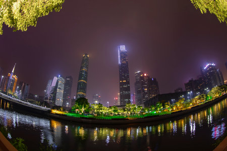 Night in Tianhe Central Business District, Guangzhou, Chinaのeditorial素材