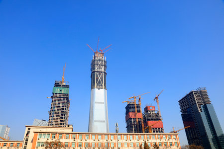 Beijing-February 2nd, 2017: Zhongguo Zun in construction, Beijing, Chinaのeditorial素材