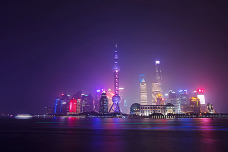 Shanghai-May 28, 2018: The nightscape on the Bund of Shanghai, China