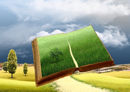 magic book with a landscapeの写真素材