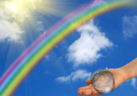 earth model on a handの写真素材