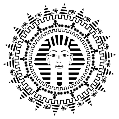 Circle mandala with Pharaoh Tutankhamunのイラスト素材