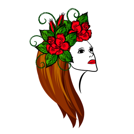 Abstract woman profile with flowersのイラスト素材