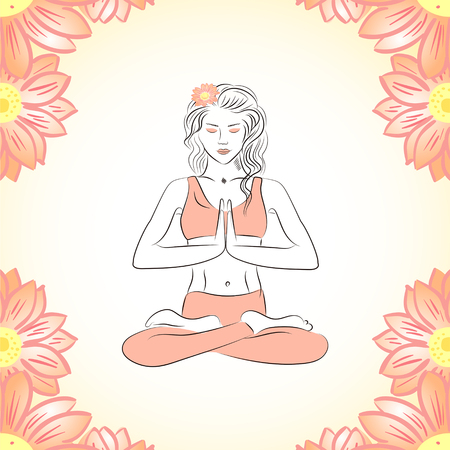 Sketch of Woman in meditating pose illustrationのイラスト素材