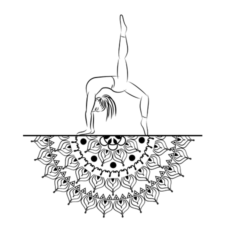 Yoga style mandala with woman line silhouette in yoga pose vector illustration.のイラスト素材