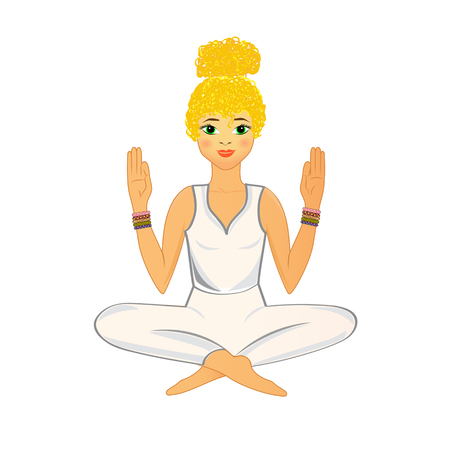 Woman in Yoga Practice Pose Vector Illustrationのイラスト素材