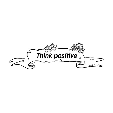 Hand drawn ribbon banner with phrase Think positive isolated on white backgroundのイラスト素材