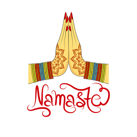 Indian womans hand greeting posture of namaste, vector illustrationのイラスト素材