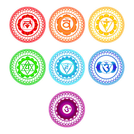 Chakra symbols set. Vector illustration.のイラスト素材