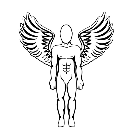 Man with wings. Angel figure. Vector illustration.のイラスト素材