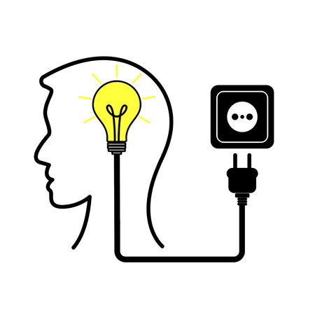 Human head and bulb idea concept illustration.のイラスト素材