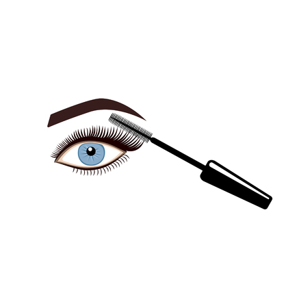 Applying mascara on eyelashes. Vector illustration.のイラスト素材