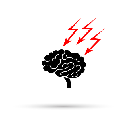 Black silhouette of stressed out brain with thunderbolt. Vector illustration.のイラスト素材