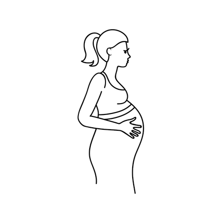 Outline silhouette of pregnant woman. Vector illustration.のイラスト素材