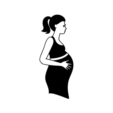 Black and white silhouette of pregnant woman. Vector illustration.のイラスト素材